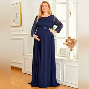 Elegant Navy Lace Maternity Dress